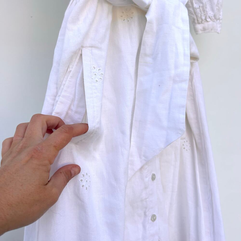 ME+EM Broderie Anglaise White Maxi Belted Puff Sleeve Dress Lace Cottage 0 - Picture 8 of 11